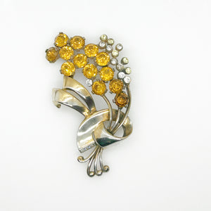 Large Vintage Sparkling Golden Flower Brooch