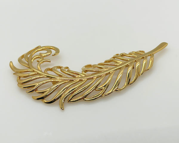 Sleek Vintage Large Golden Feather Brooch