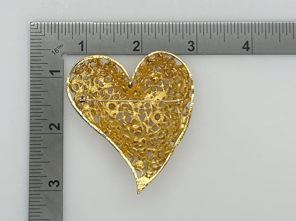 Exceptional Filigree Heart with Faux Pearls Vintage Brooch