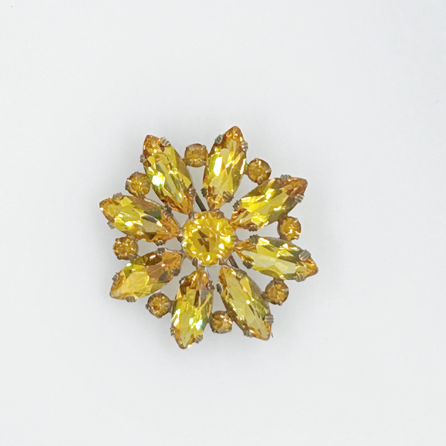 Vintage Flower Brooch with Clear Gold Stones