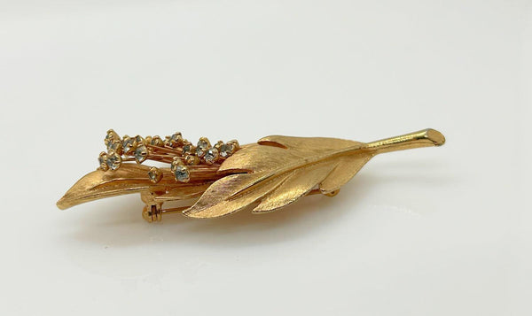 Golden Bouquet of Flowers with Rhinestones Vintage Brooch - Lamoree’s Vintage