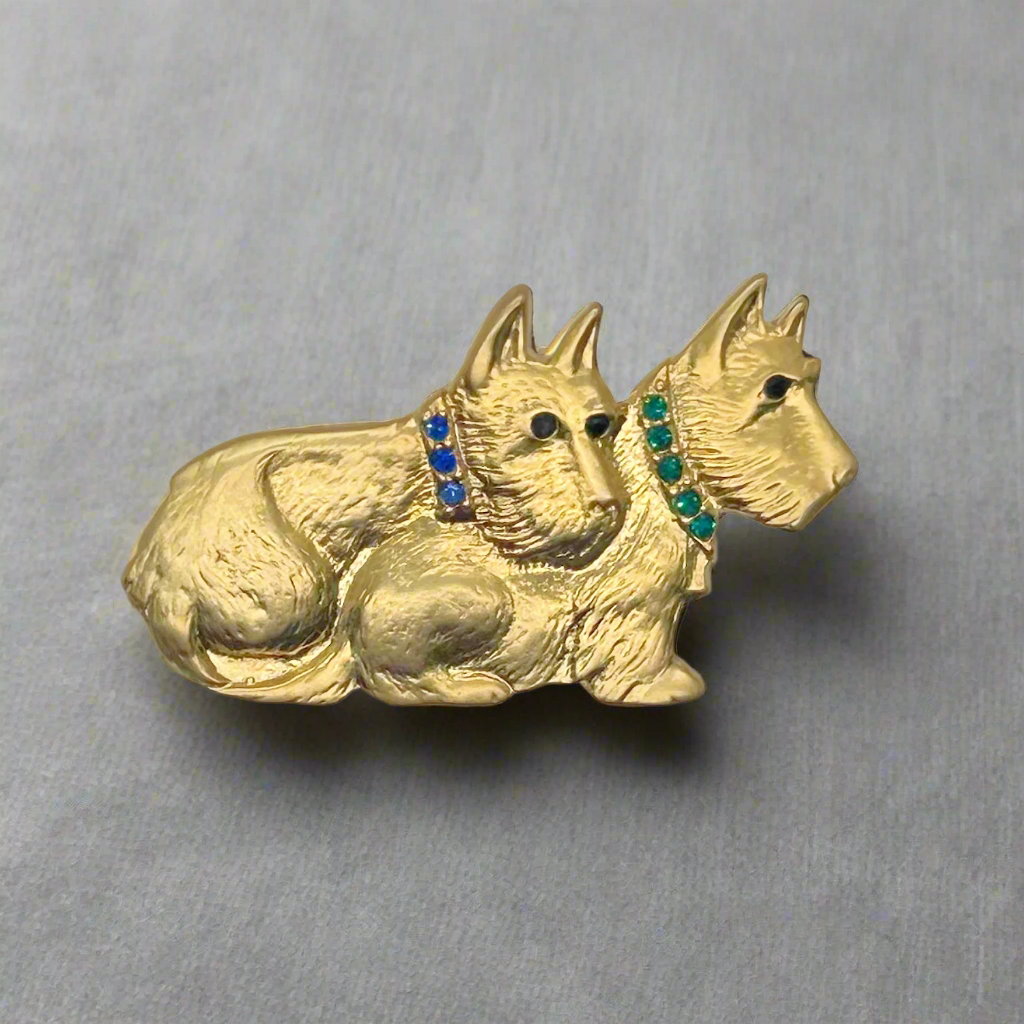 Adorable Golden Terrier Dogs Vintage Brooch