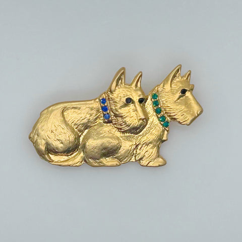 Adorable Golden Terrier Dogs Vintage Brooch