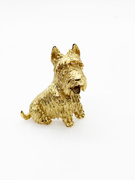 Exceptional Crown Trifari Gold Scottish Terrier Brooch