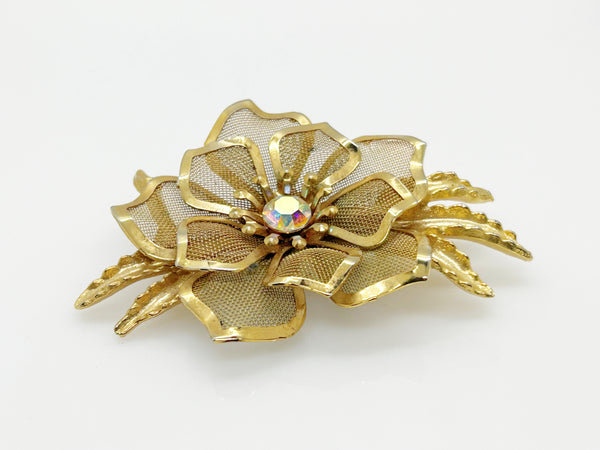 Vintage Gold Mesh Flower with Mesh Petals Brooch