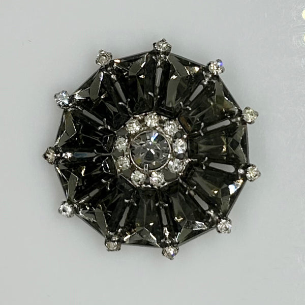 Vintage Gray Rhinestone Pinwheel Brooch