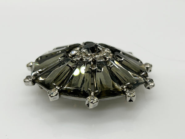 Vintage Gray Rhinestone Pinwheel Brooch