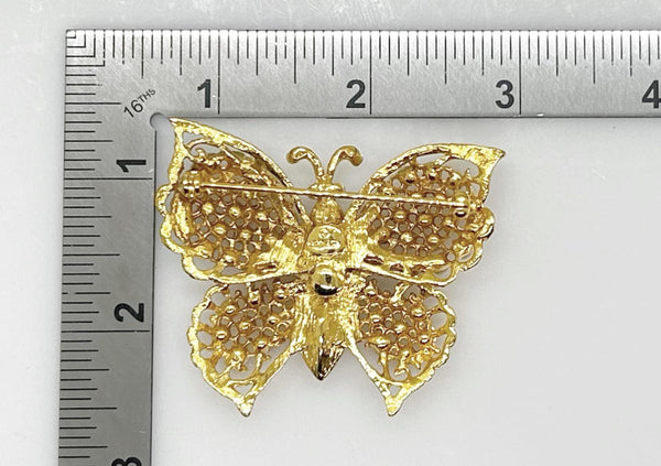 Graziano Faux Pearl Vintage Golden Butterfly Brooch