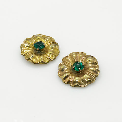 Vintage Floral Shoe Clips with Green Center Stones