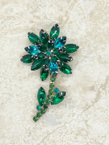 Vintage Juliana Style Green Layered Flower Brooch