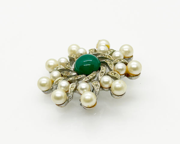 Vintage Pearl and Green Belle Epoque Style Swirl Brooch