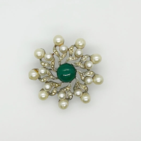 Vintage Pearl and Green Belle Epoque Style Swirl Brooch