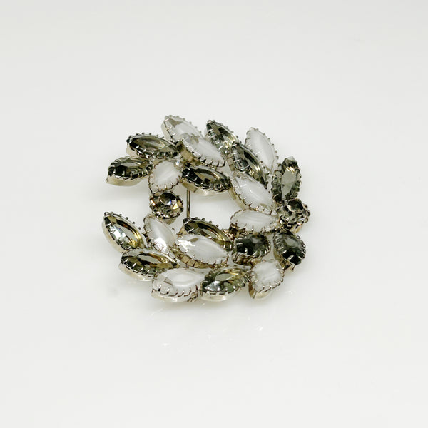 Unusual Vintage Dark Gray and Silver Sparkling Rhinestone Brooch