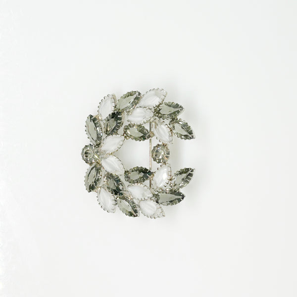 Unusual Vintage Dark Gray and Silver Sparkling Wreath Brooch