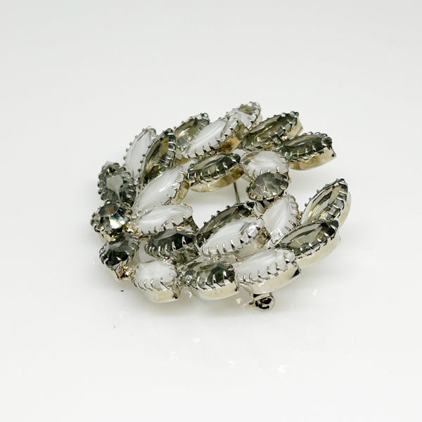 Unusual Vintage Dark Gray and Silver Sparkling Rhinestone Brooch