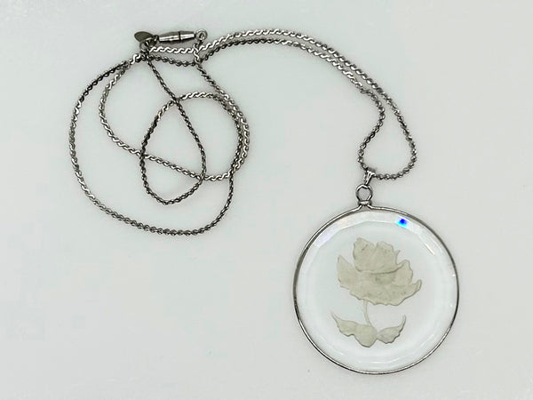 Hallmark Glass Etched Frosted Rose Pendant and Chain