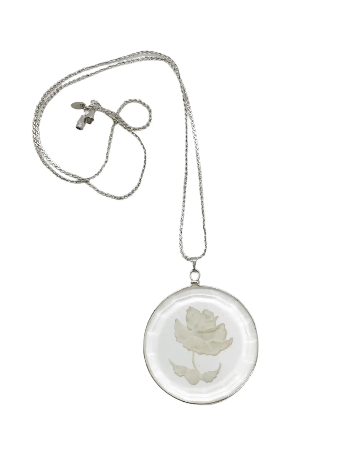 Hallmark Glass Etched Frosted Rose Pendant and Chain