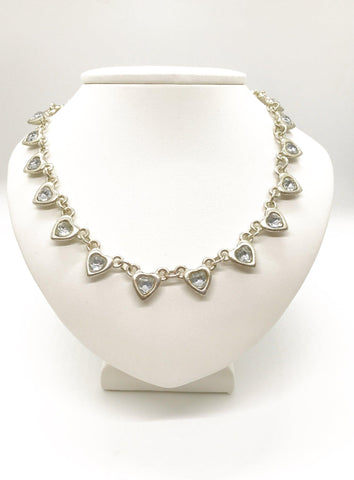 Vintage Silver Rhinestone Hearts Necklace