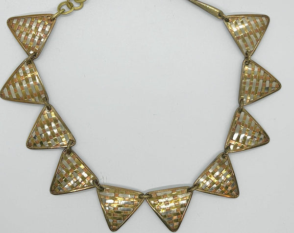 Bold Tri-Tone Indian Geometric Metal Necklace - Lamoree’s Vintage
