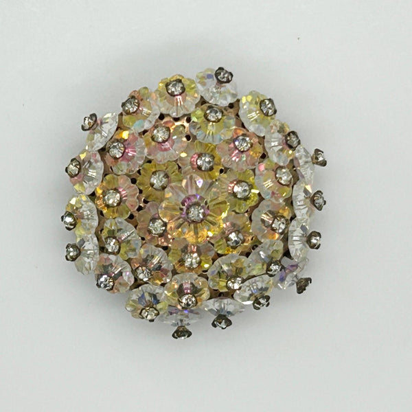 Glorious Iridescent Stones Round Vintage Brooch