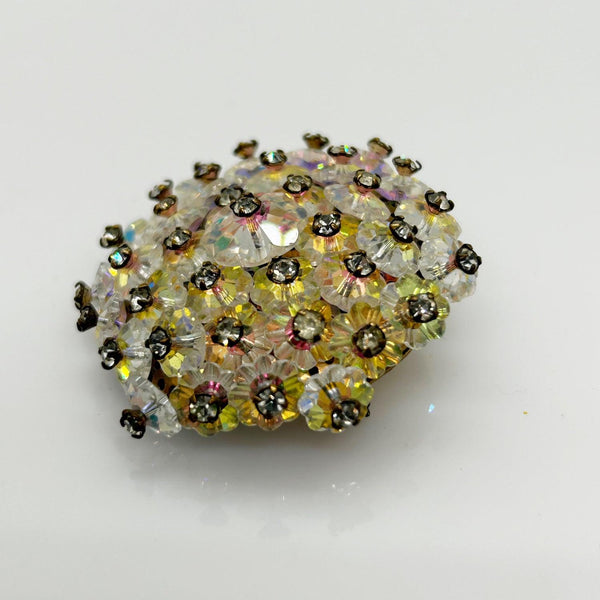 Glorious Iridescent Stones Round Vintage Brooch