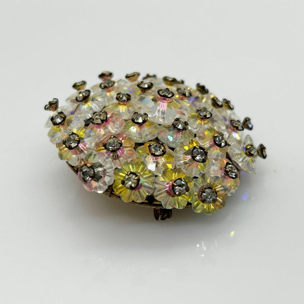 Glorious Iridescent Stones Round Vintage Brooch