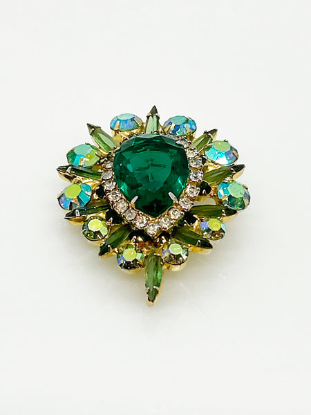 Remarkable Vintage Green Teardrop Aurora Borealis Pin/Pendant