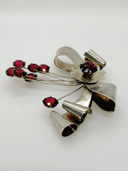 Sterling by Jordan Red Stone Vintage Bow Brooch