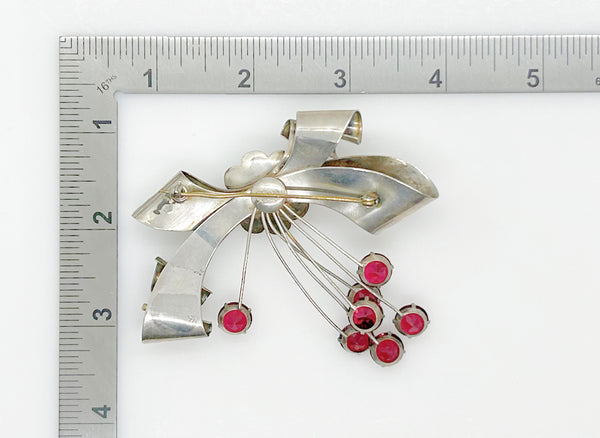 Sterling by Jordan Red Stone Vintage Bow Brooch