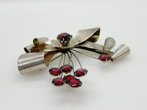 Sterling by Jordan Red Stone Vintage Bow Brooch