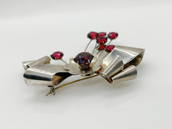 Sterling by Jordan Red Stone Vintage Bow Brooch