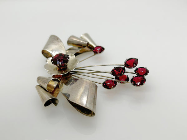 Sterling by Jordan Red Stone Vintage Bow Brooch