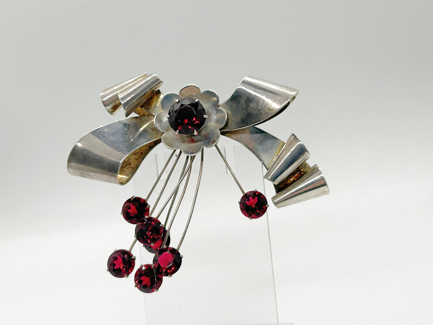 Sterling by Jordan Red Stone Vintage Bow Brooch