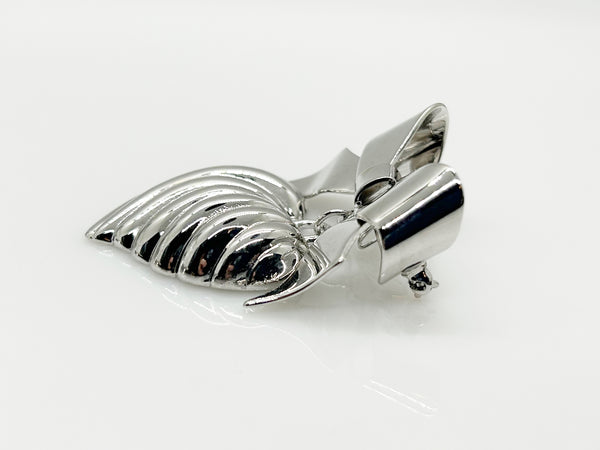 KJL Silver Tone Puffed Heart and Bow Brooch