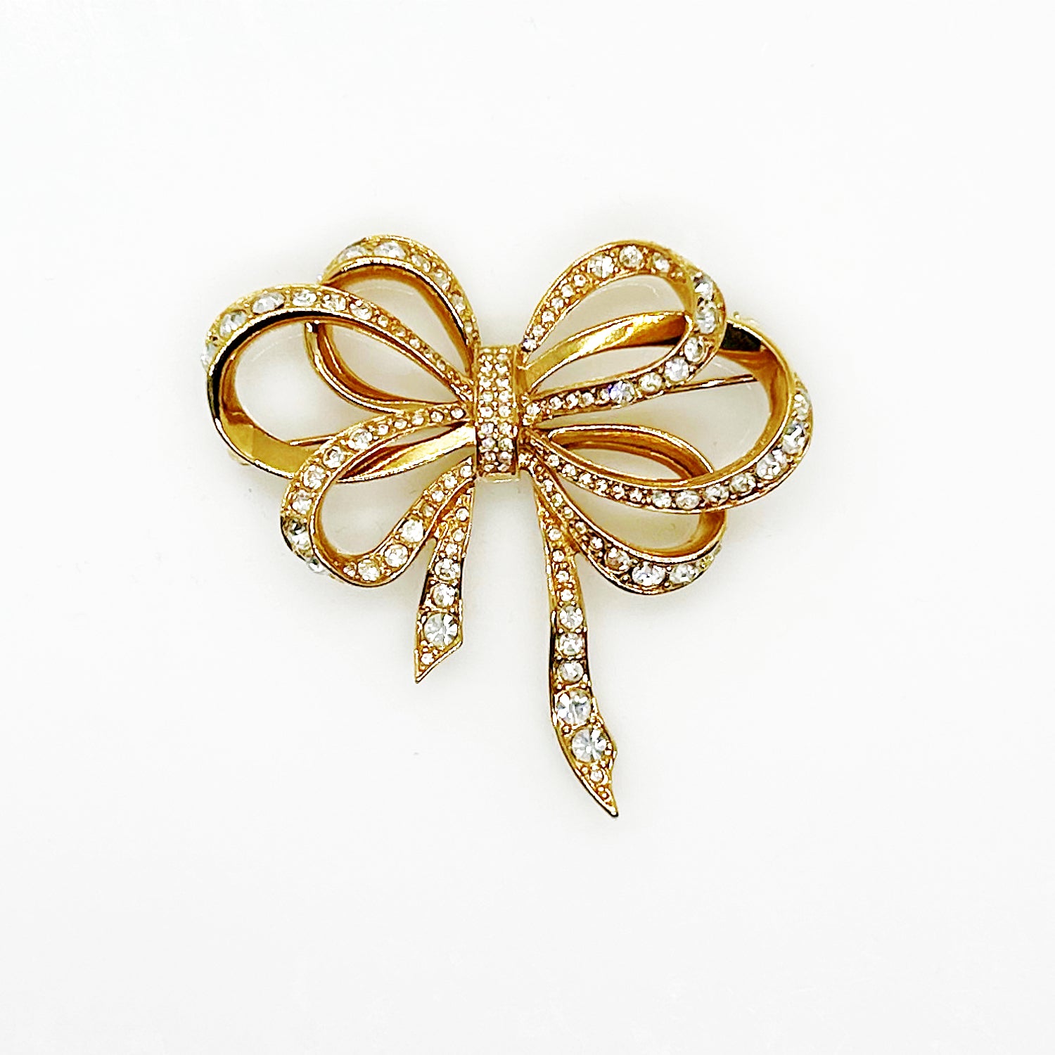 Vintage Rhinestone Ribbon Bow Brooch by Kenneth Jay Lane for Avon