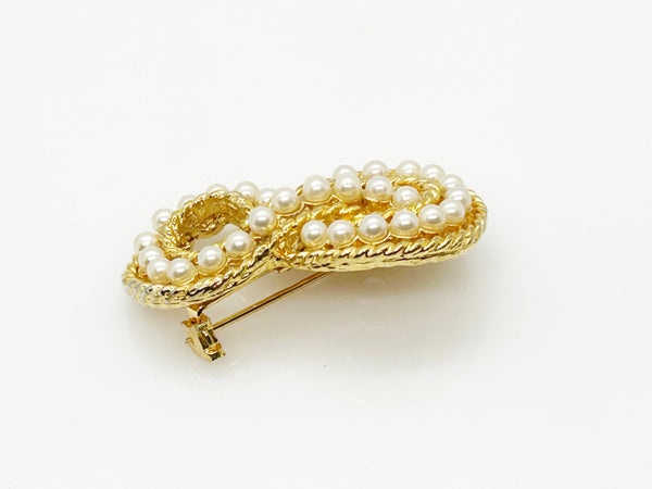 Vintage Knotted Rope Brooch with Pearl Accents