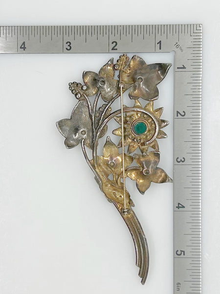 Large and In Charge Vintage Bouquet Brooch with Green Stones