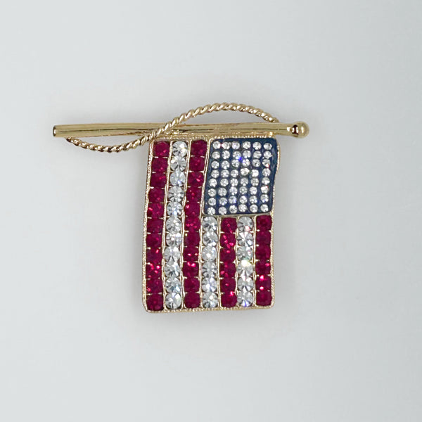 Vintage Kenneth Jay Lane American Rhinestone Flag Brooch Pendant