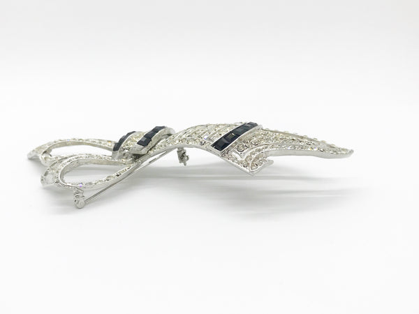 Very Large Deco Style Black and White Stone Bow Brooch