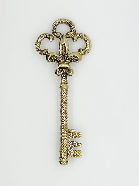 Large Detailed Vintage Fleur De Lis Key Brooch