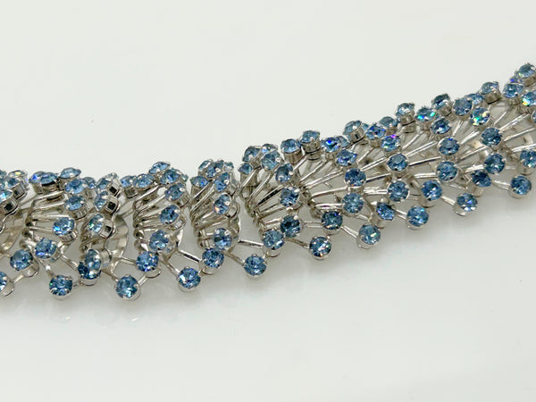 Intricate 3-D Vintage Bracelet with Pale Blue Rhinestones