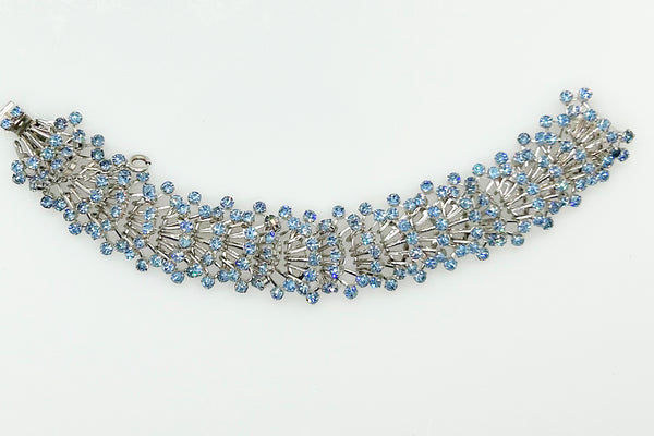 Intricate 3-D Vintage Bracelet with Pale Blue Rhinestones