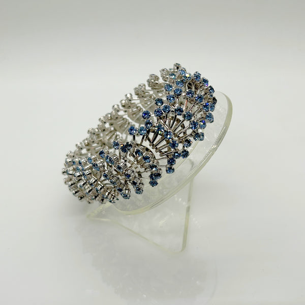 Intricate 3-D Vintage Bracelet with Pale Blue Rhinestones