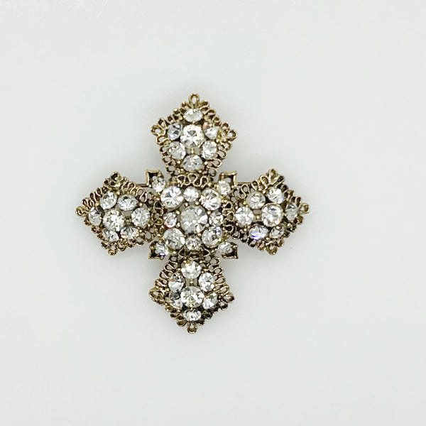 Lisner Vintage White Rhinestone Cross Brooch