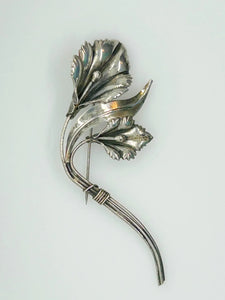 Vintage Sterling Silver 4" Curving Floral Brooch