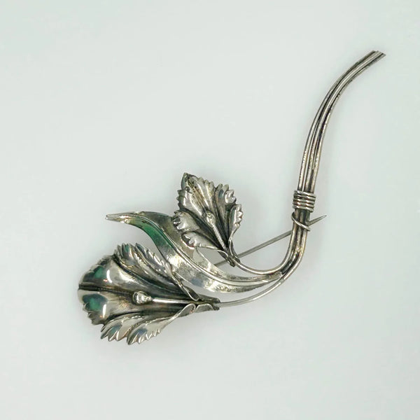 Vintage Sterling Silver 4" Curving Floral Brooch