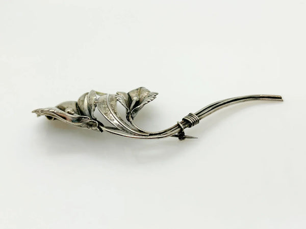 Vintage Sterling Silver 4" Curving Floral Brooch