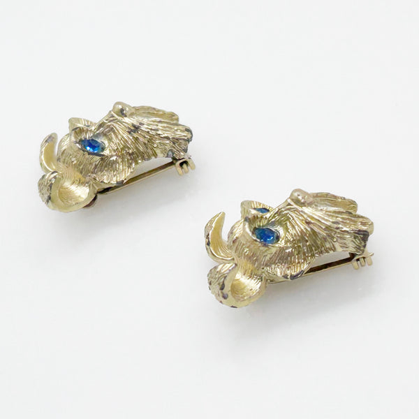 Set of Two Majestic Vintage Dog Pins with Blue Eyes