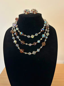 Vintage Marvella Three Strand Crystal Necklace and Earrings with Tags