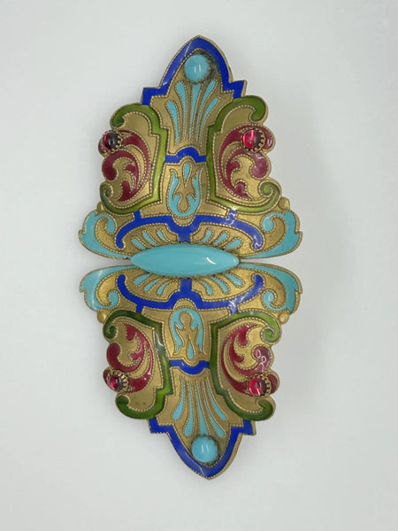 Massive Enameled Art Nouveau Large Brooch